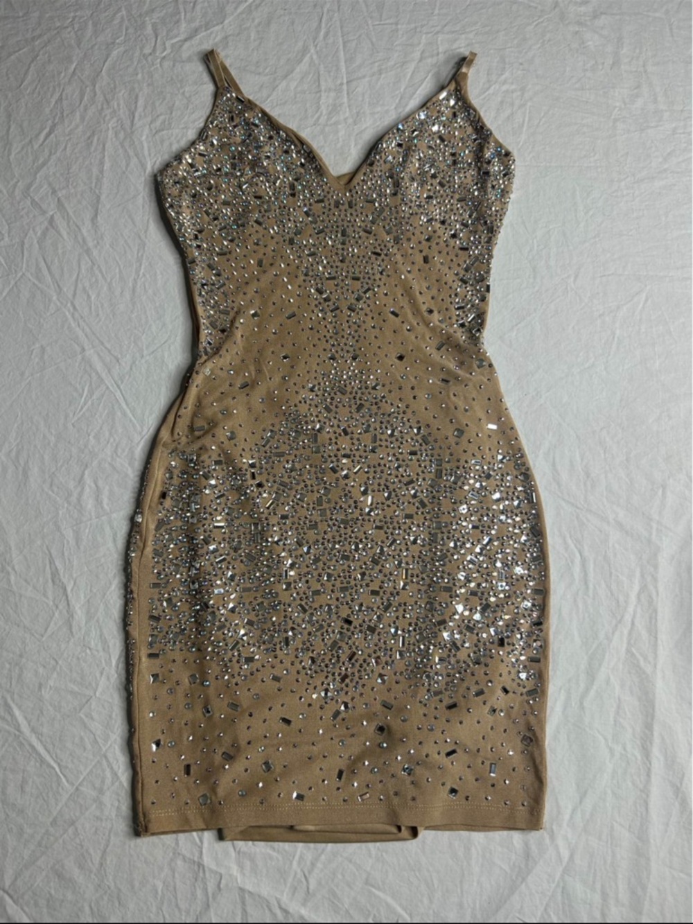 Windsor Nude Rhinestone-Embellished Mini Dress